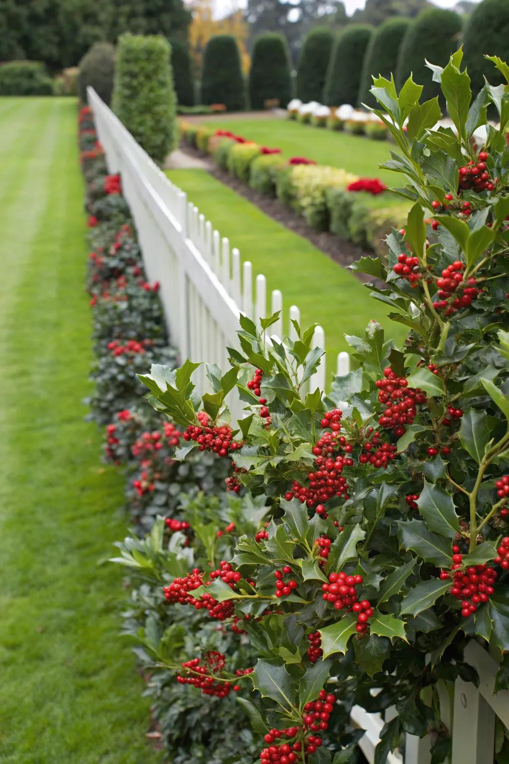 Holly adds a touch of festivity to your fence.