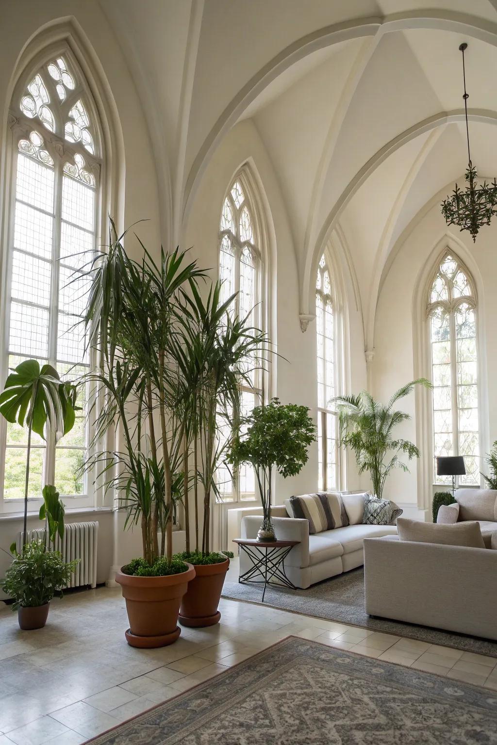 Indoor foliage elevates the untainted sensation of the space.
