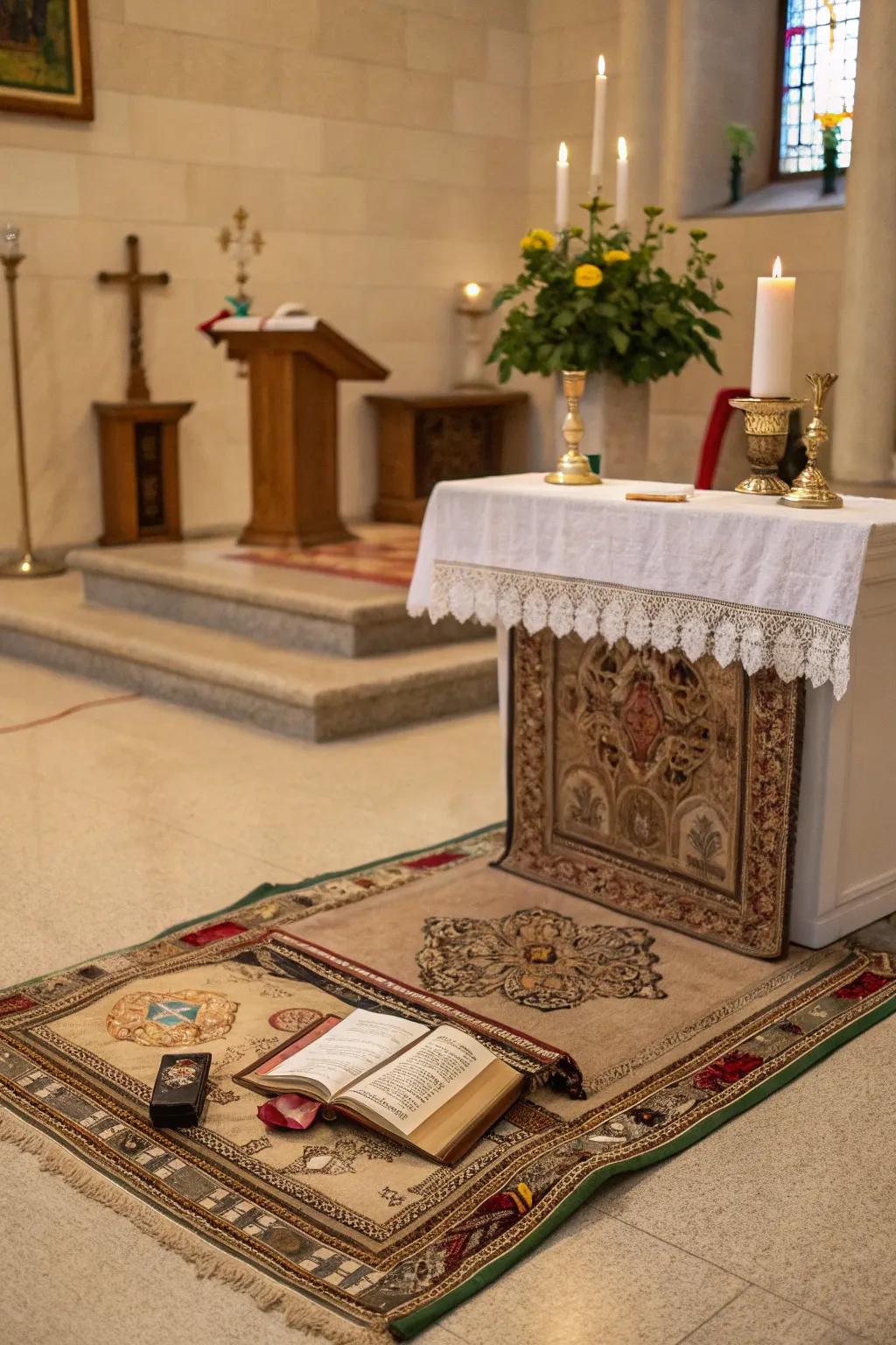 A prayer rug adds comfort and defines your sacred area.