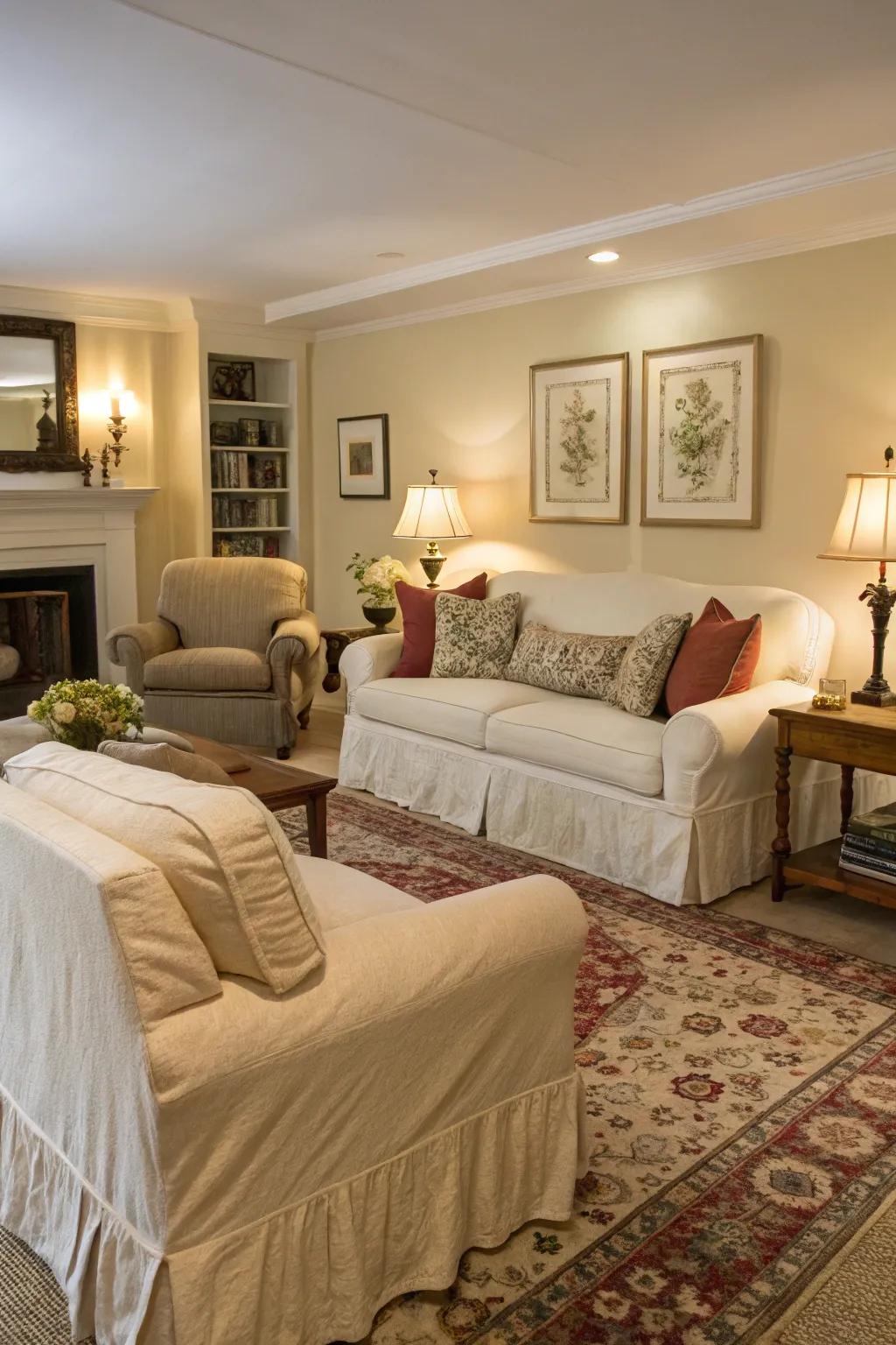 Slipcovered furnishings for a relaxed vibe.