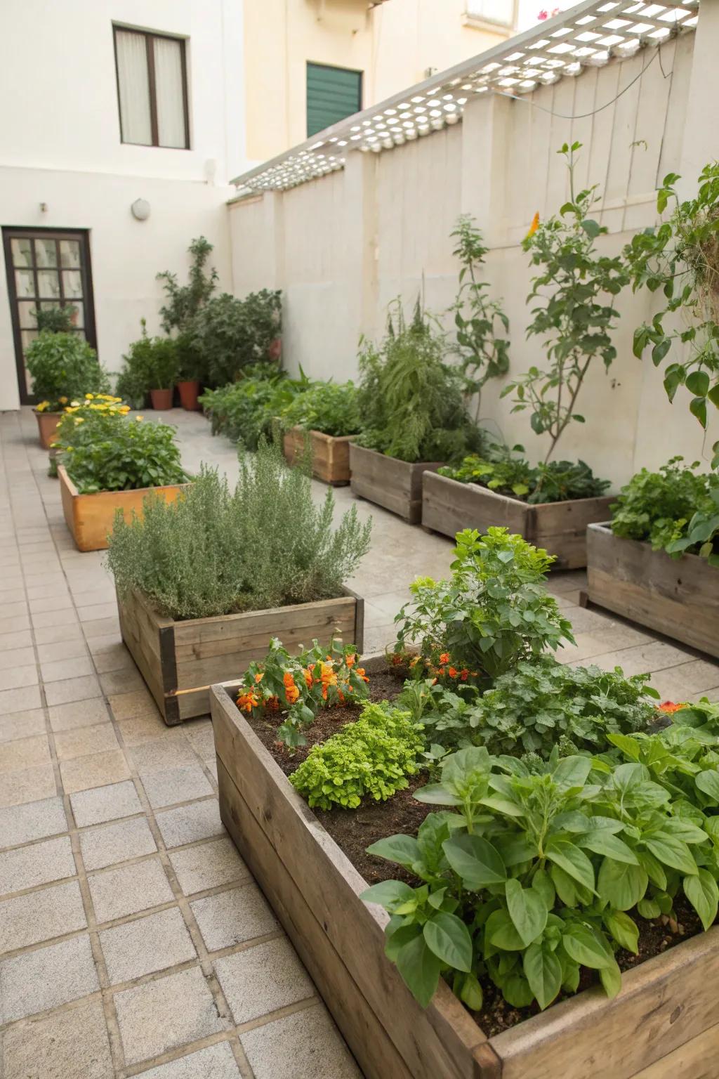 An edible garden provides fresh produce and a touch of greenery.