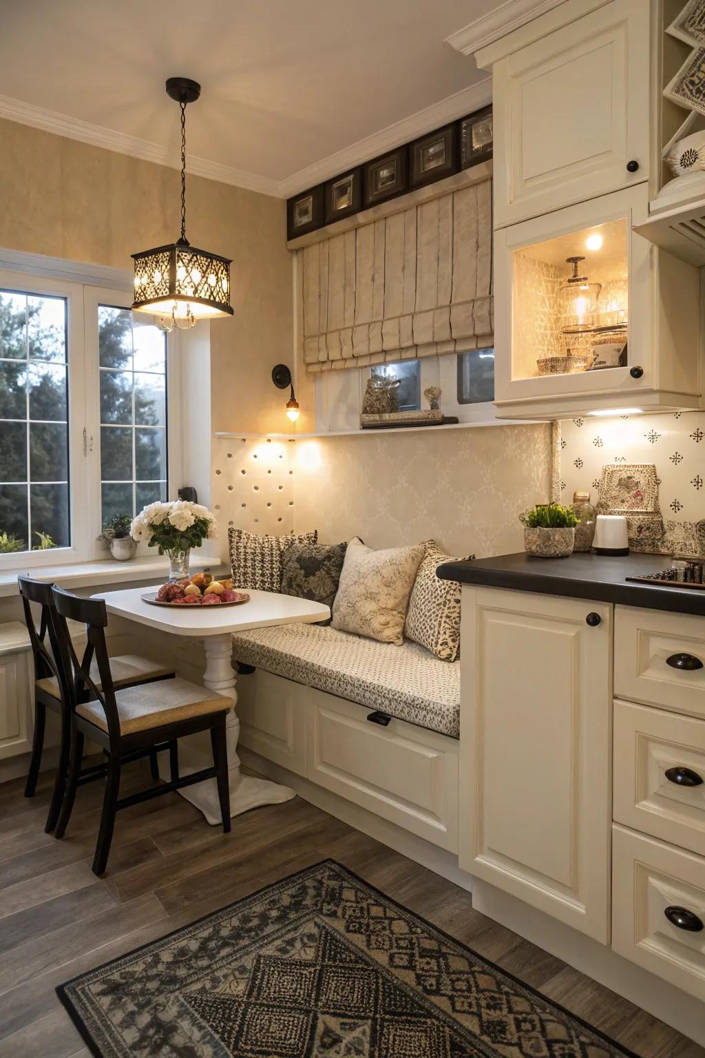 A cozy nook becomes a welcoming heart of the kitchen.