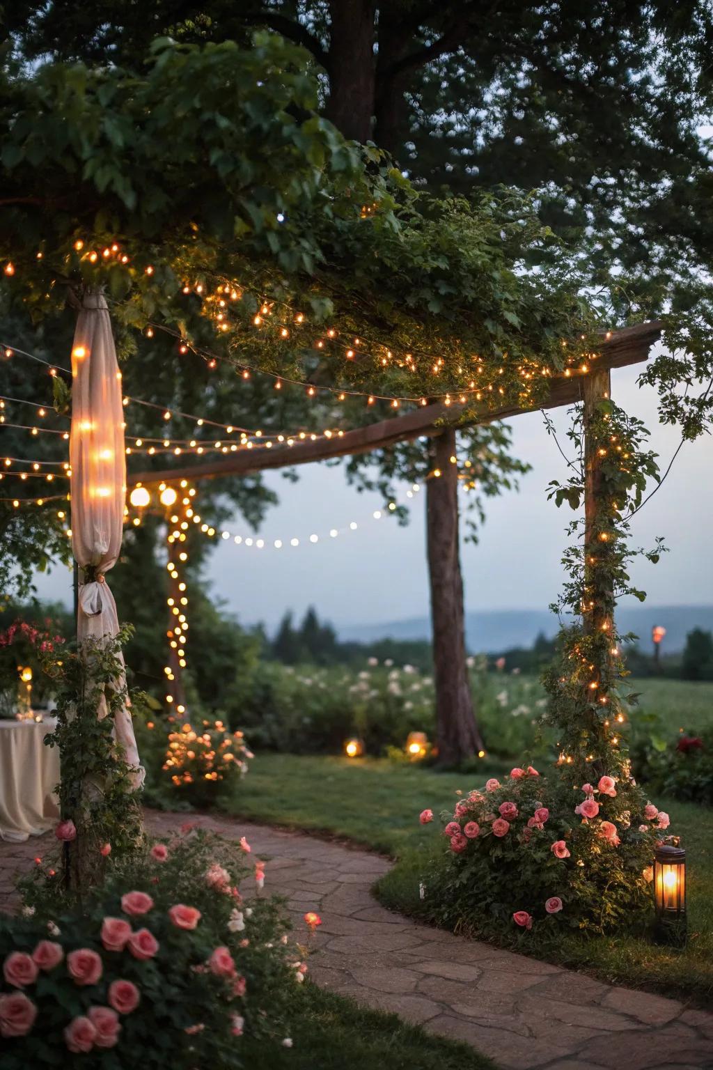 Fairy lights add a magical ambiance for evening enjoyment.