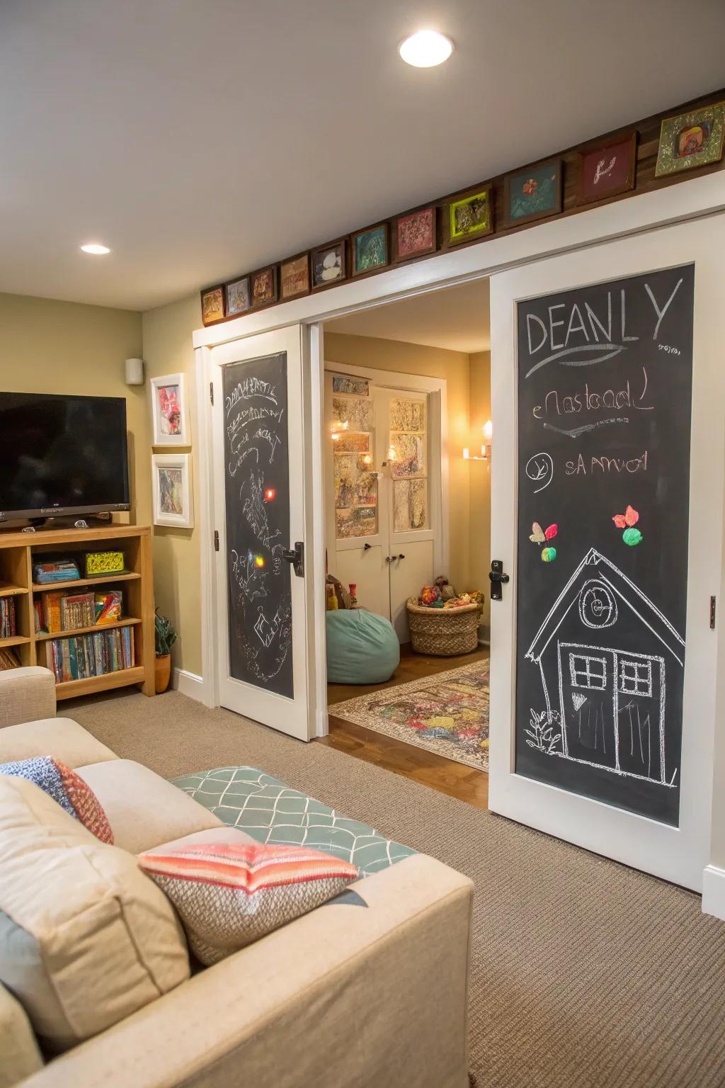 Writing board doors provide a canvas for creativity.