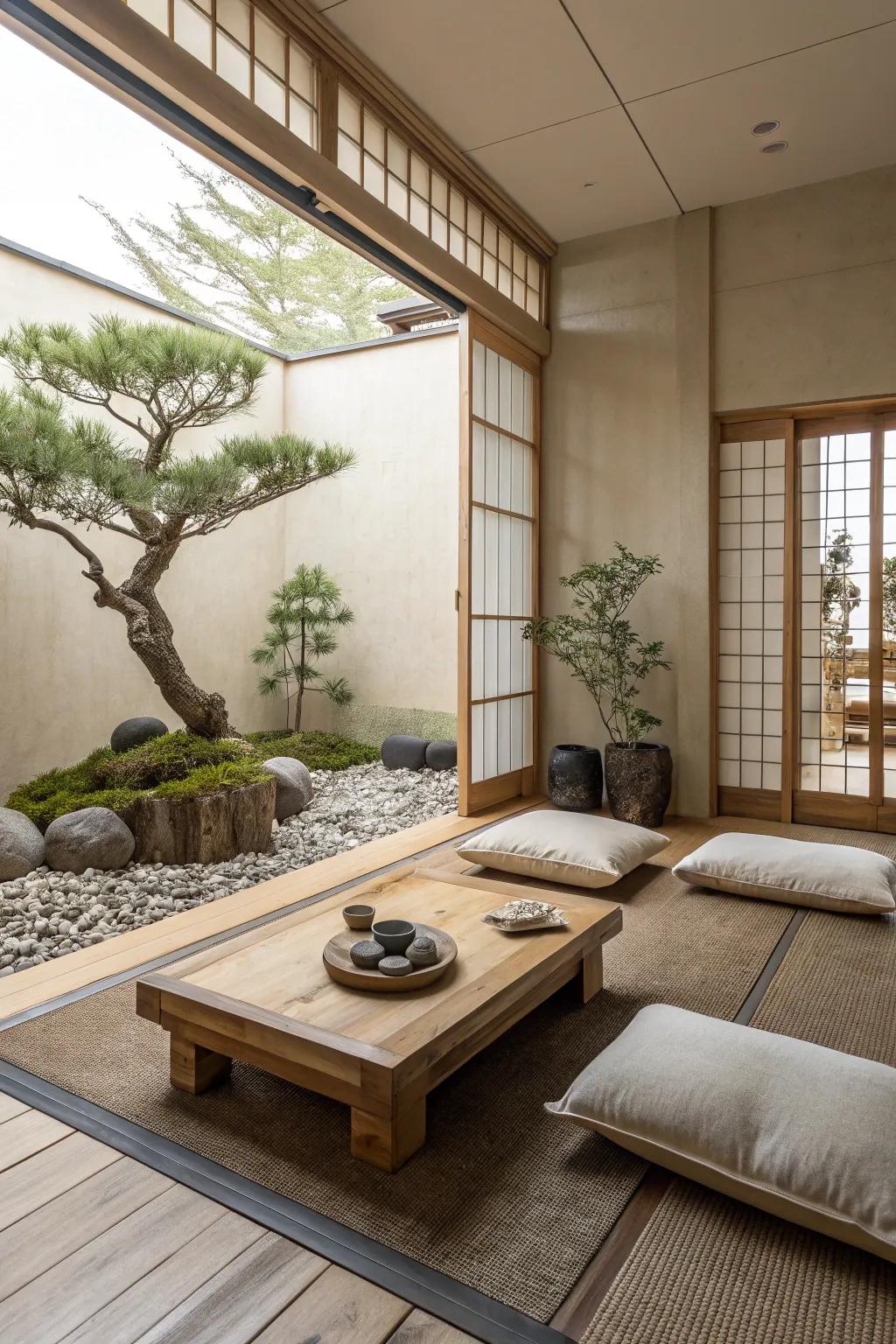 A zen area promoting calm and relaxation.