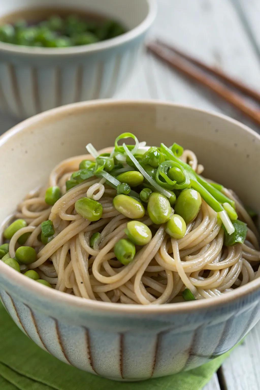 Satisfy with noodles and soybeans.