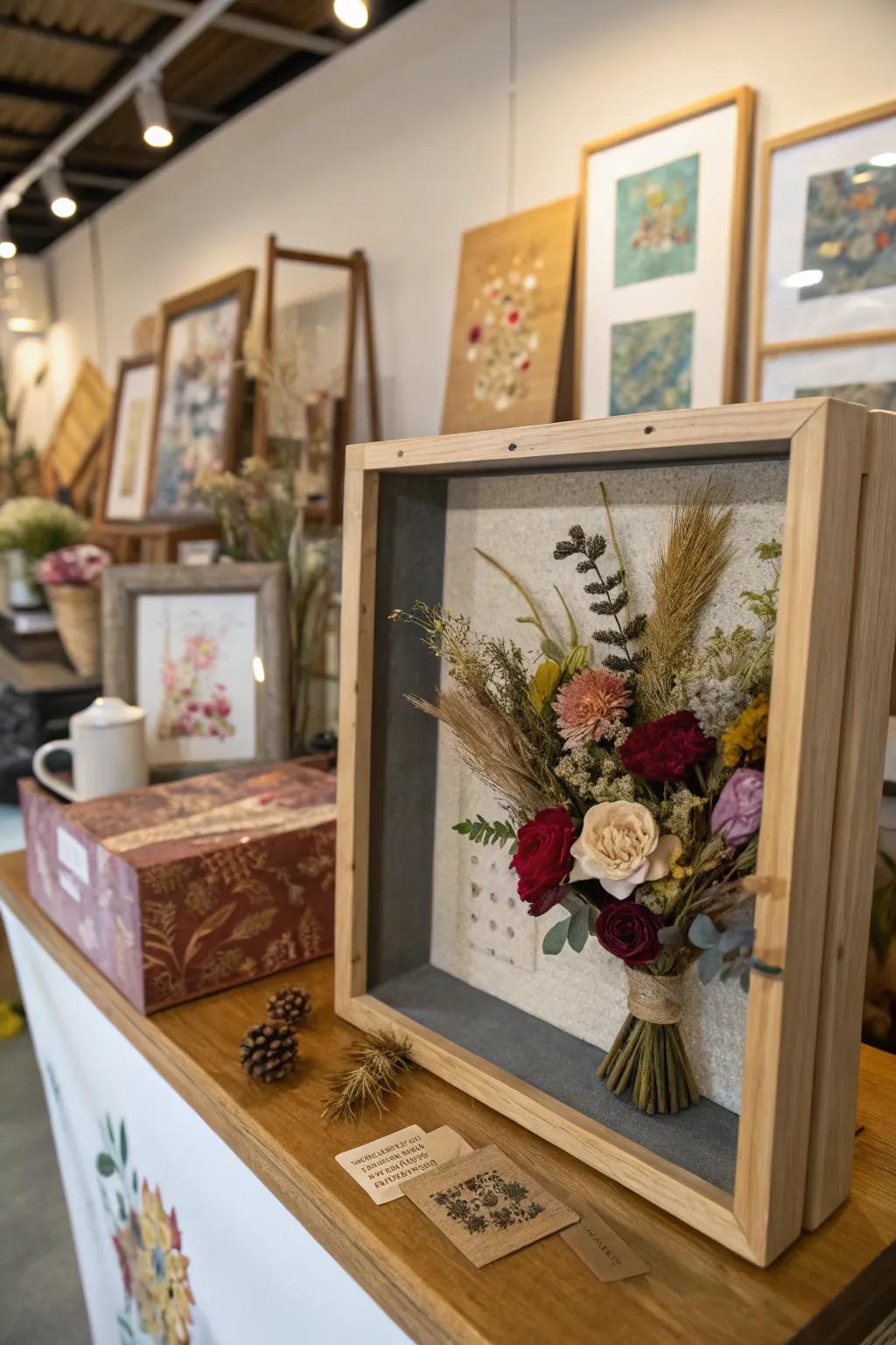 Explore creativity with a mixed media preserved flower display case.