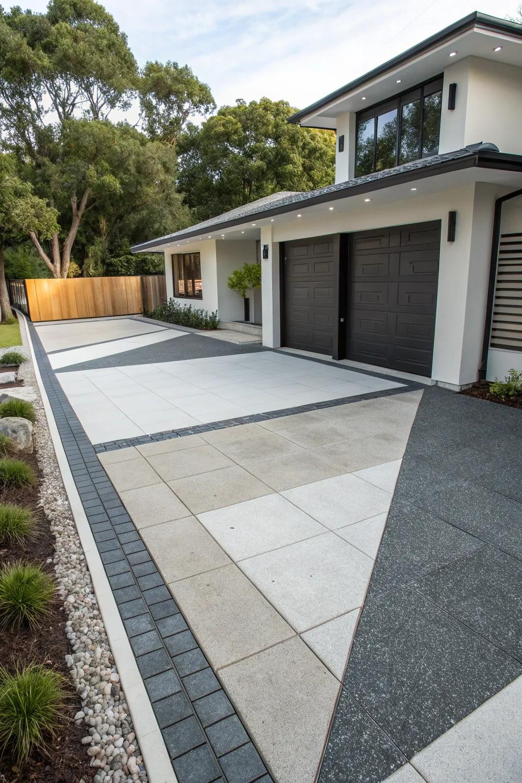 Dual-shade designs add a contemporary flair to driveways.
