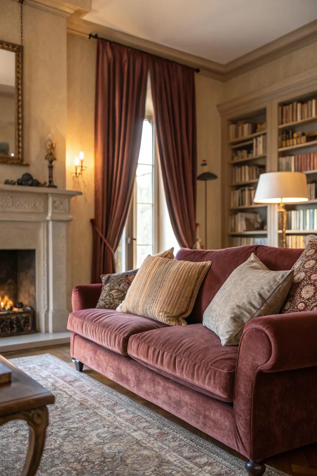 Sumptuous fabrics exude opulence and comfort.