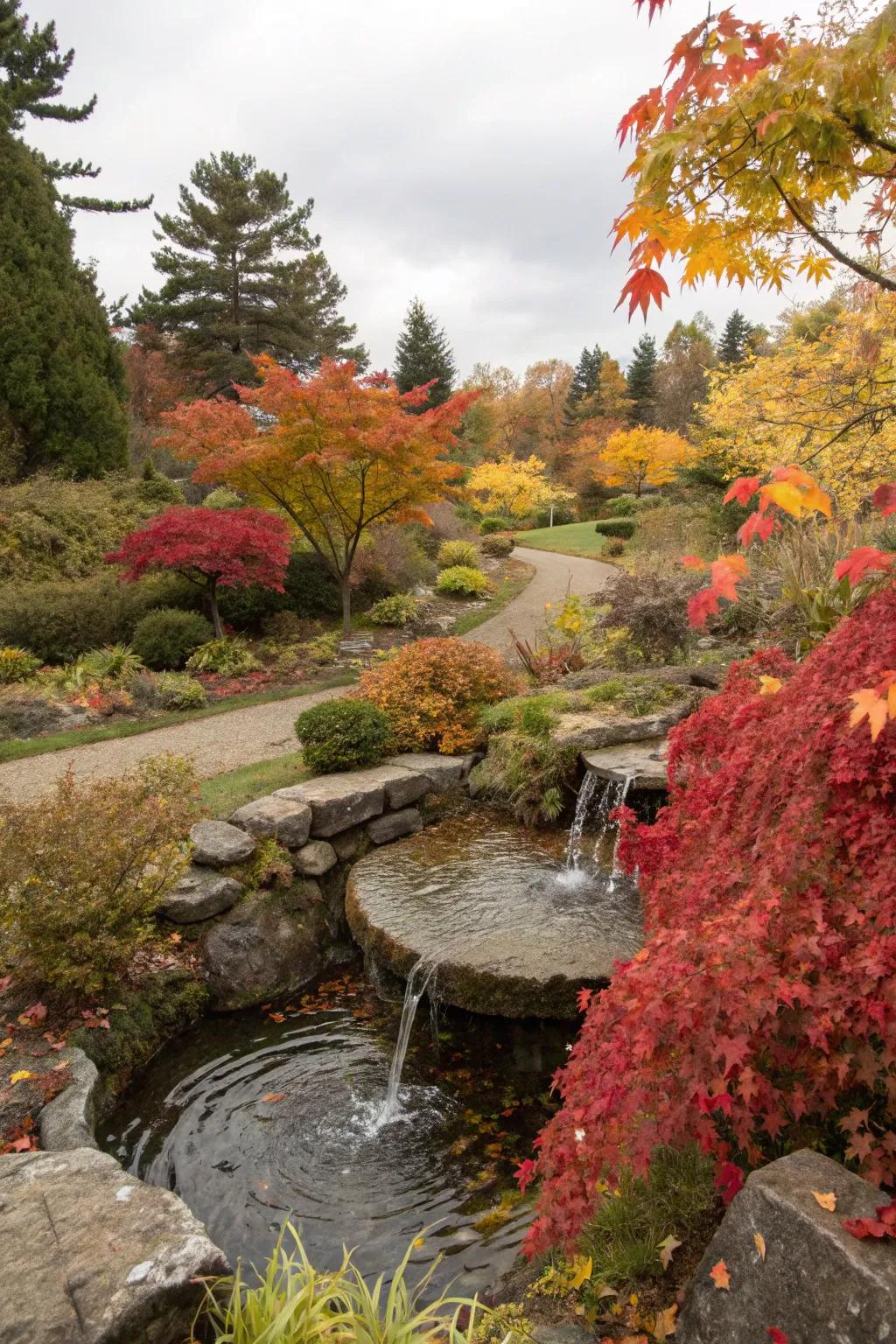 A water feature adds tranquility to your autumn garden.