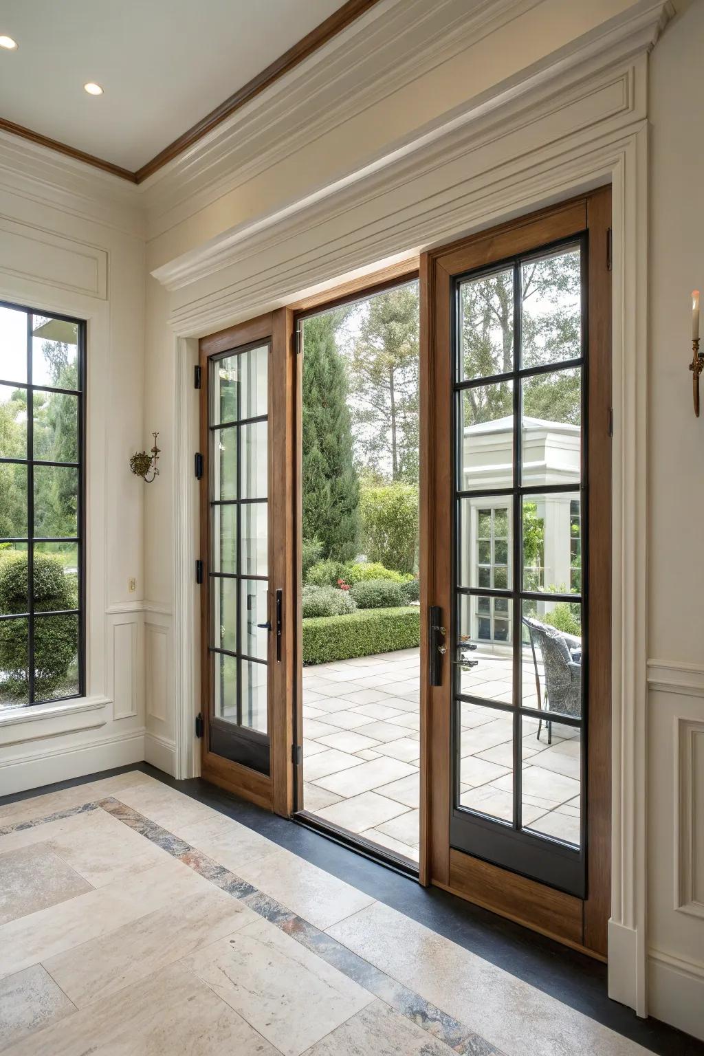 Bold design with contrasting trim on French doors