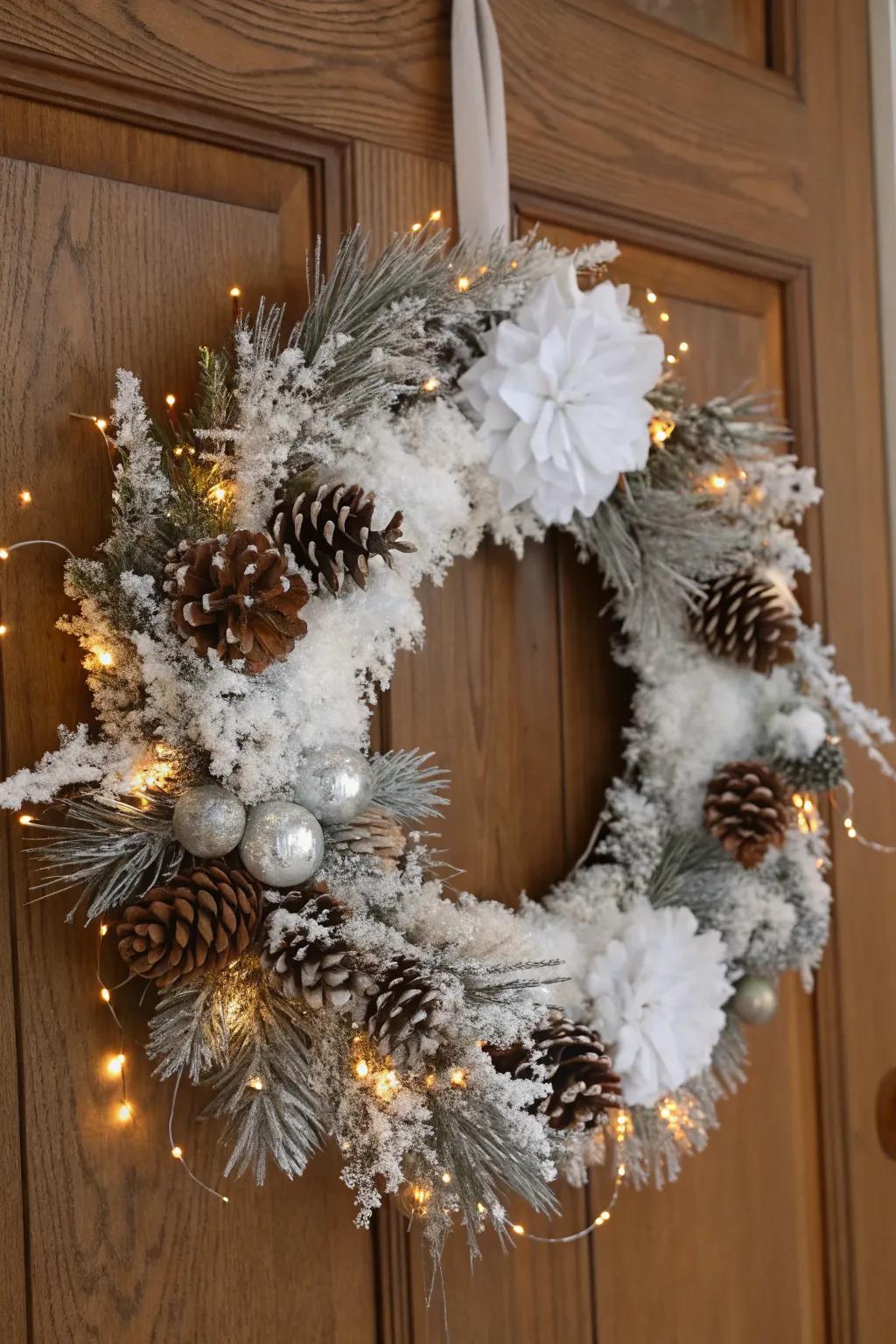 A winter wonderland wreath encapsulating the enchanting splendor of the season.