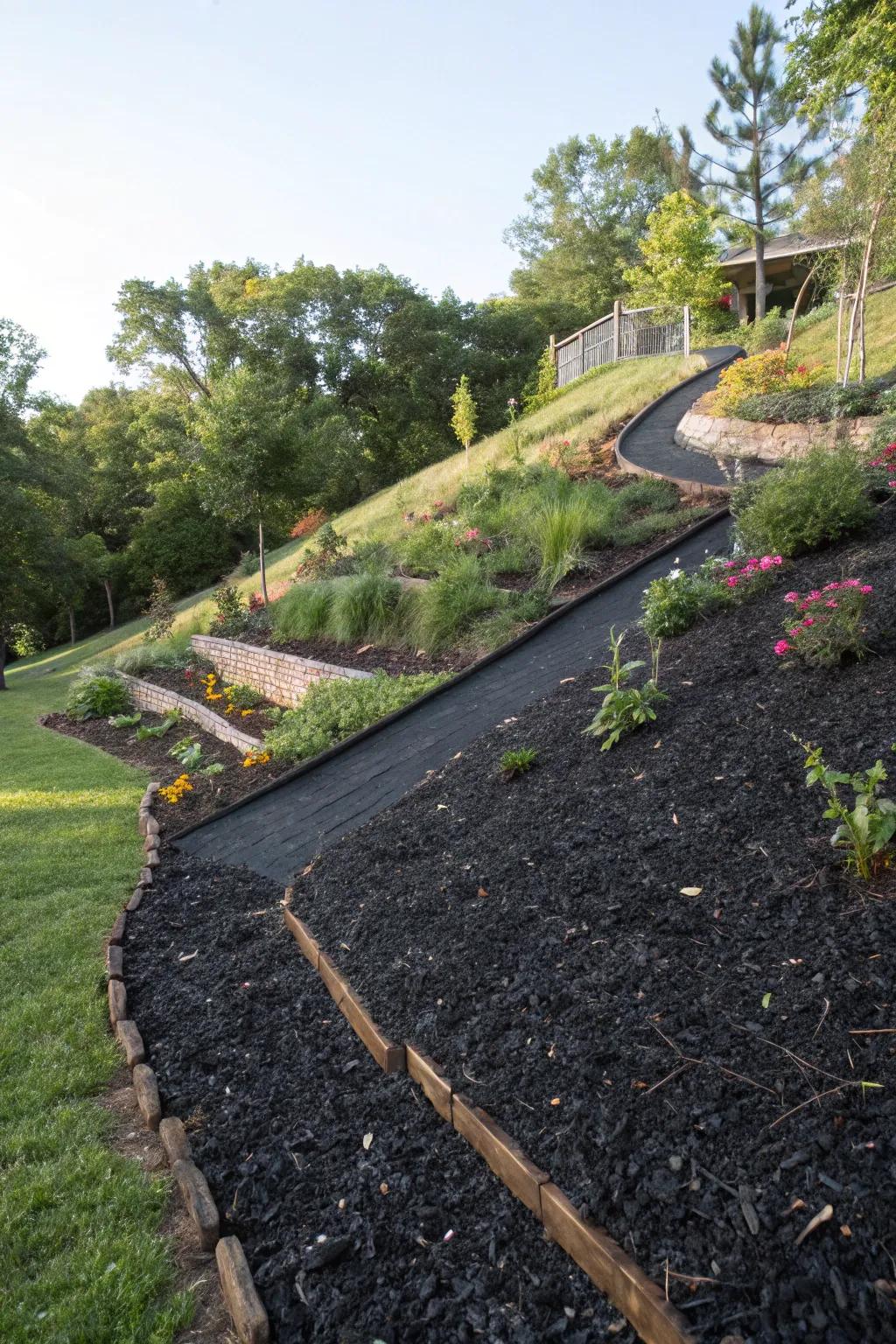 Stabilize slopes with the sleek appearance of dark ground cover.