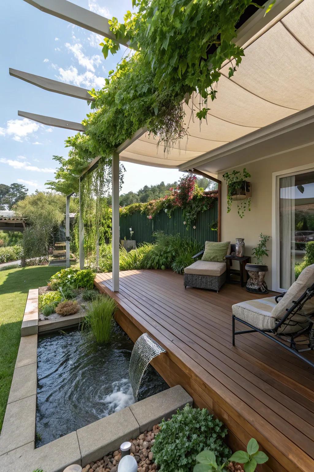 Aquaponic awnings fashion a comforting green garden.