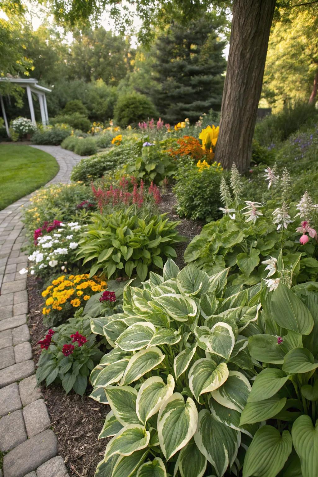 Leafy glories paired with seasonal flora create dynamic highlights.