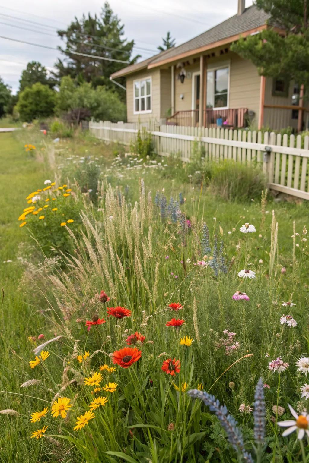 A small prairie introduces organic beauty and supports biodiversity.