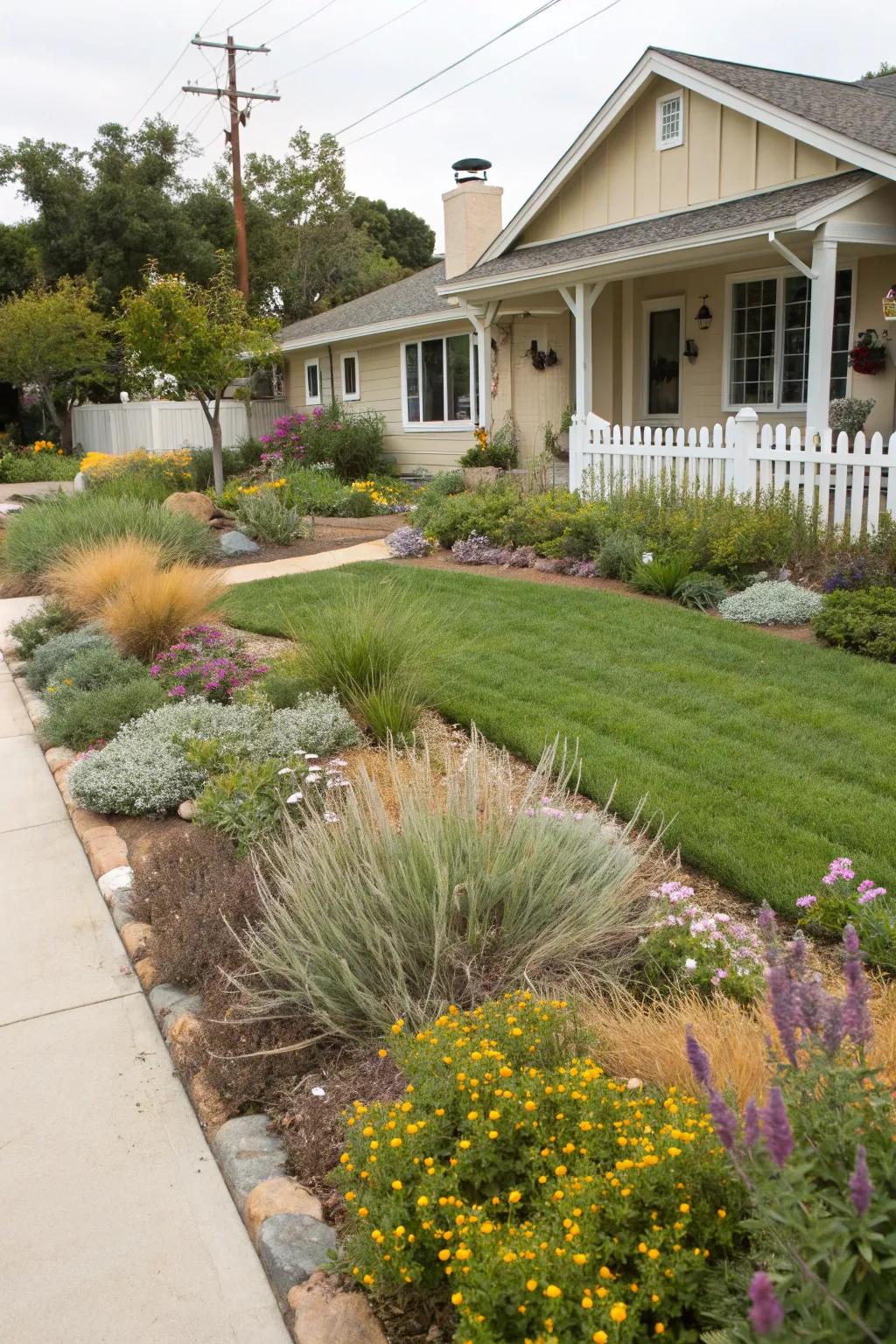 Sustainable, drought-smart landscaping in a ranch-style yard