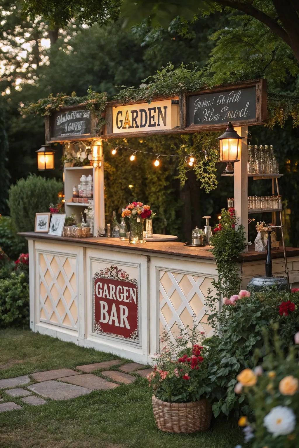 A garden bar with nostalgic vintage vibes.