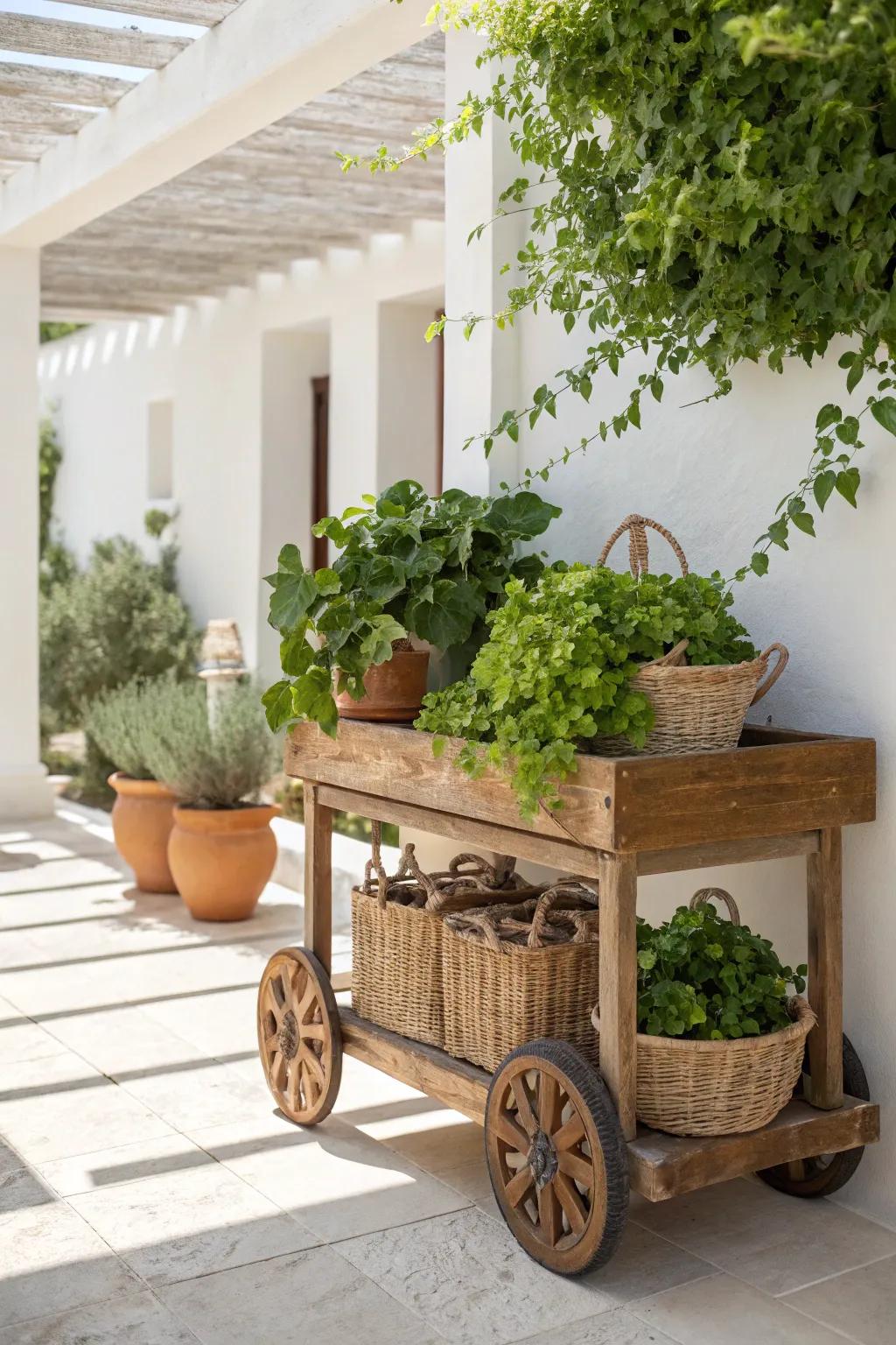 Effortless elegance meets garden flexibility with this chic rolling cart stand. 🌿✨