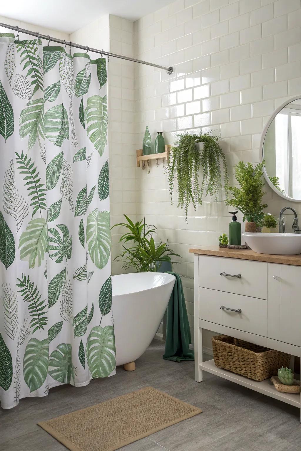 Foliage decor channels tranquility throughout your restroom experience.