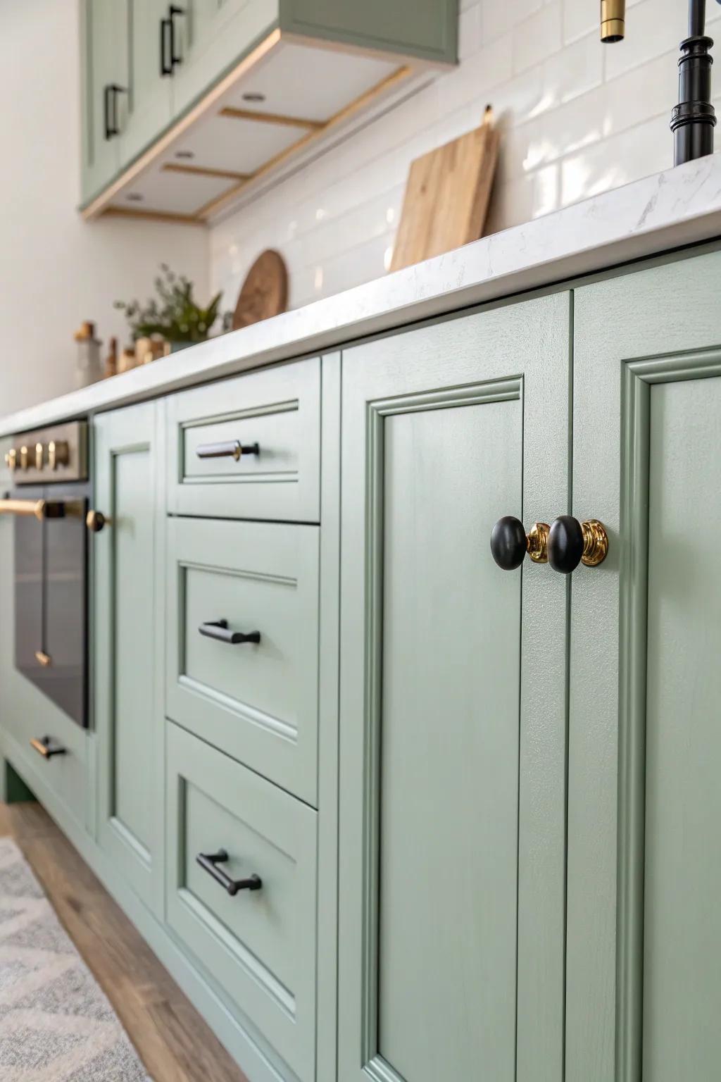 Elevate your kitchen with a unique mix of hardware for a chic, minimalist look.