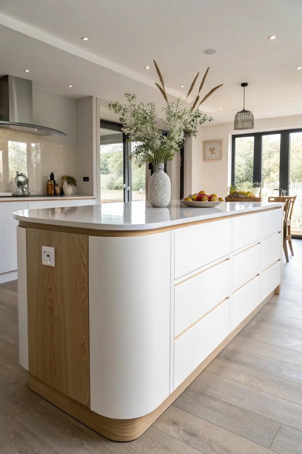 Transform your kitchen into a modern masterpiece with this sleek, minimalist island extension.
