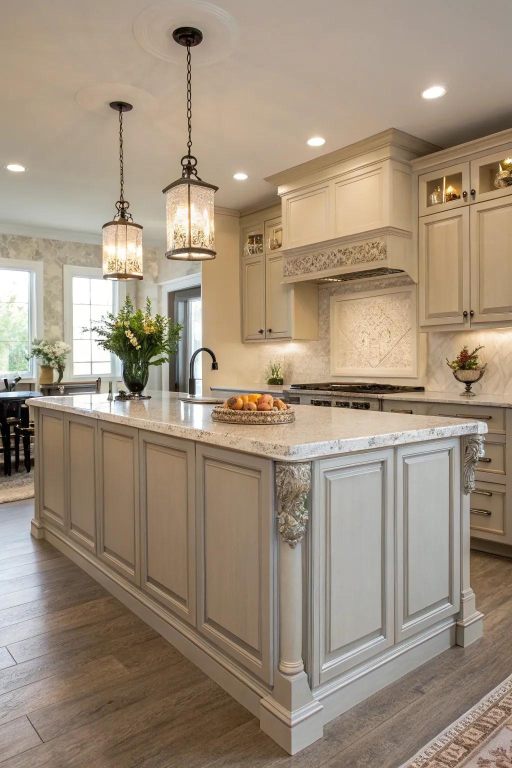 Elegant island with textured paint trim for added depth and interest.