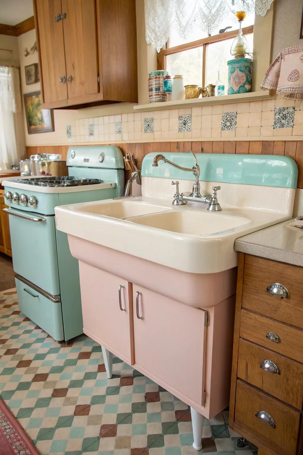 A nostalgic kitchen featuring a vintage-inspired sink.
