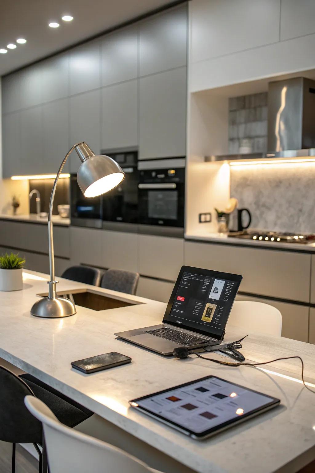 Smart lighting integrates seamlessly into modern kitchens.