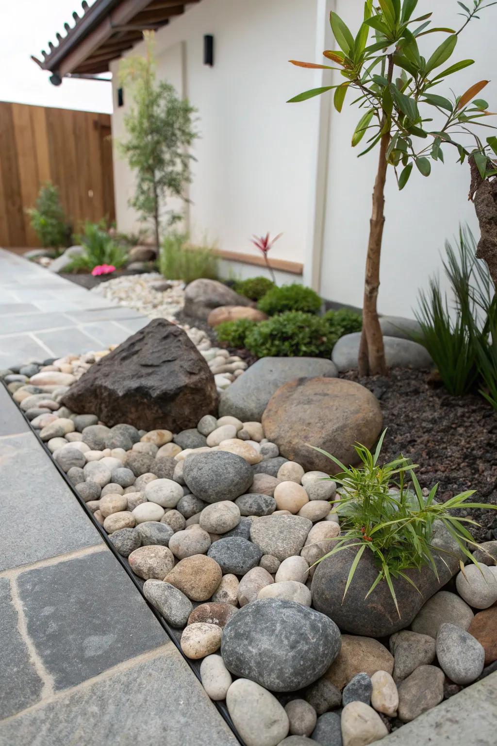 A contemplation sanctuary with rocks and gravel offers calm and meditation.