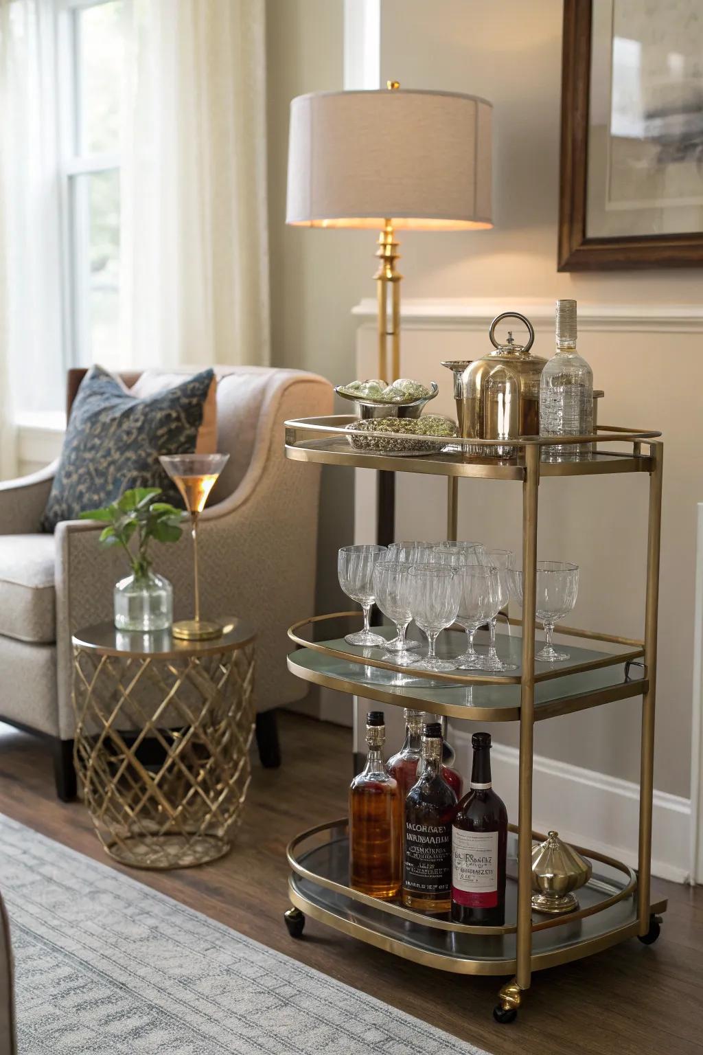 A corner bar can make entertaining easy and elegant.