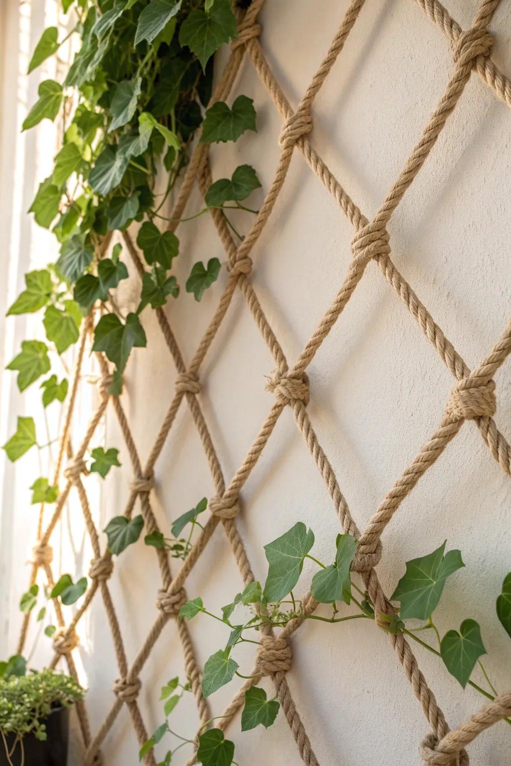 Elevate your garden with a stunning natural rope trellis—where minimalism meets bohemian beauty.
