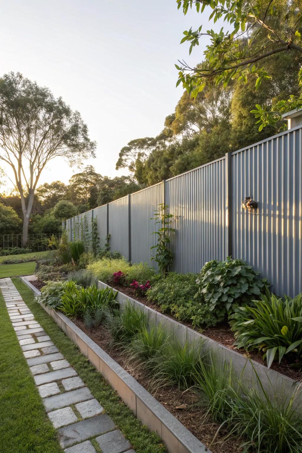 Incorporate industrial flair with a corrugated metal fence.