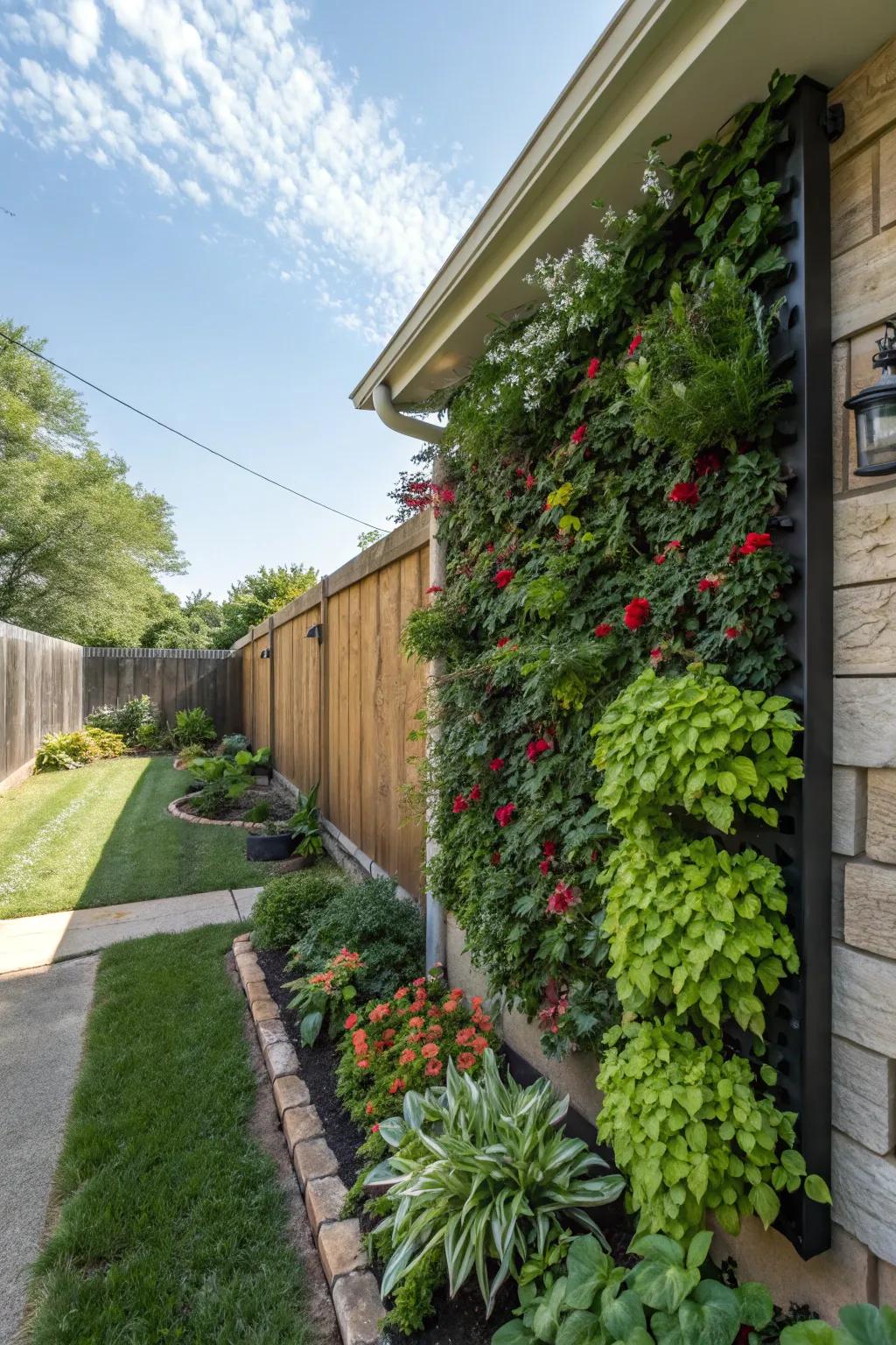 Vertical gardens add lush greenery without taking up ground space.