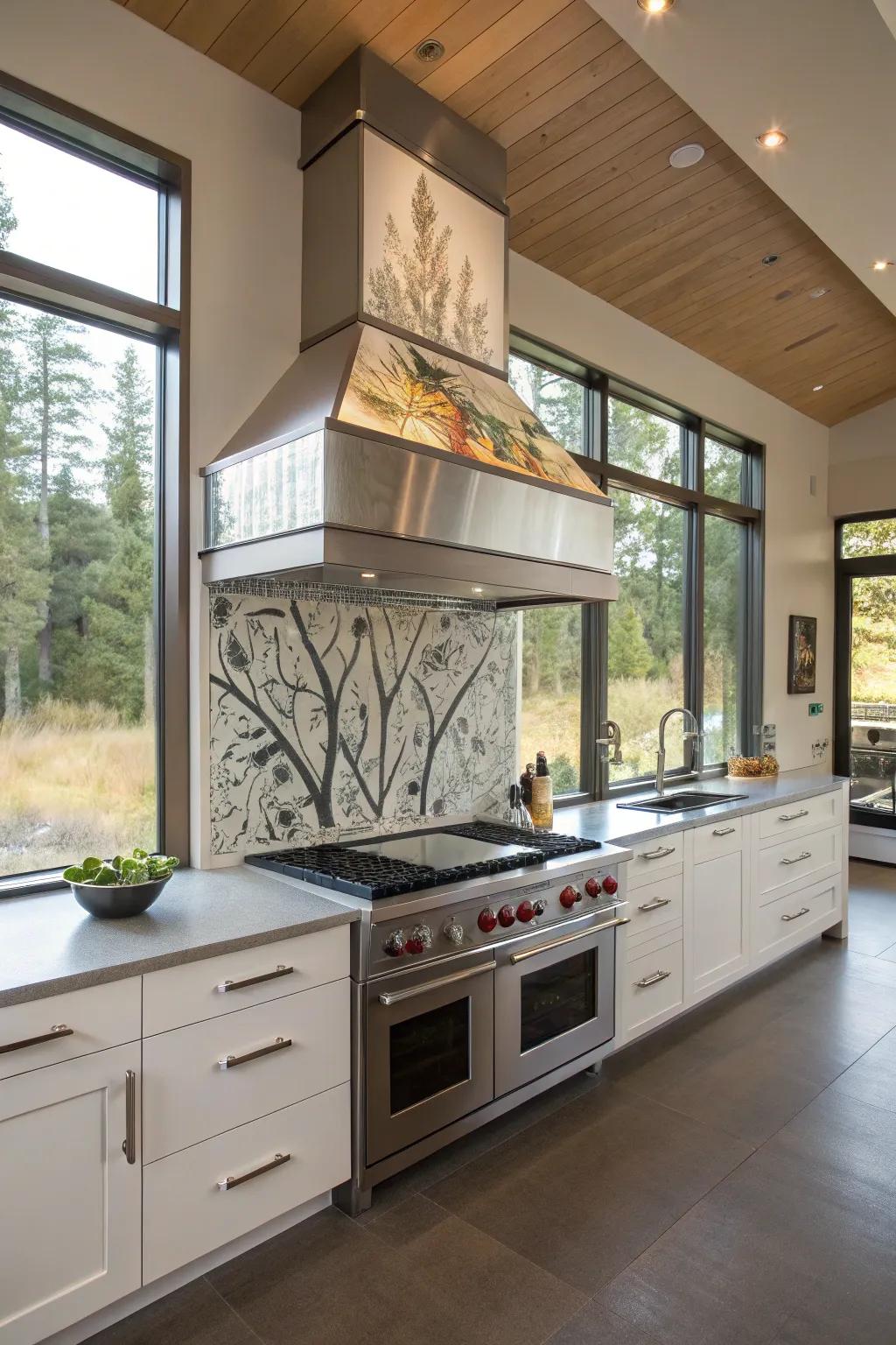 Functional artwork like designer hood vents creates a striking focal point in kitchen design.