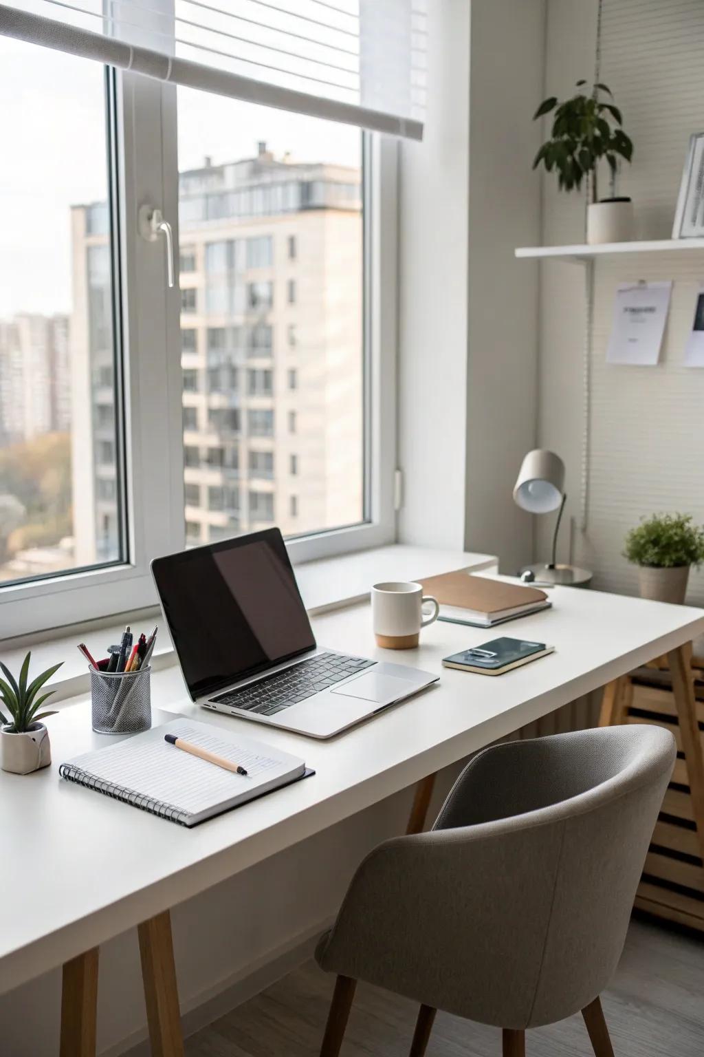 A minimalist desk assists in maintaining focus and clarity within your workspace.