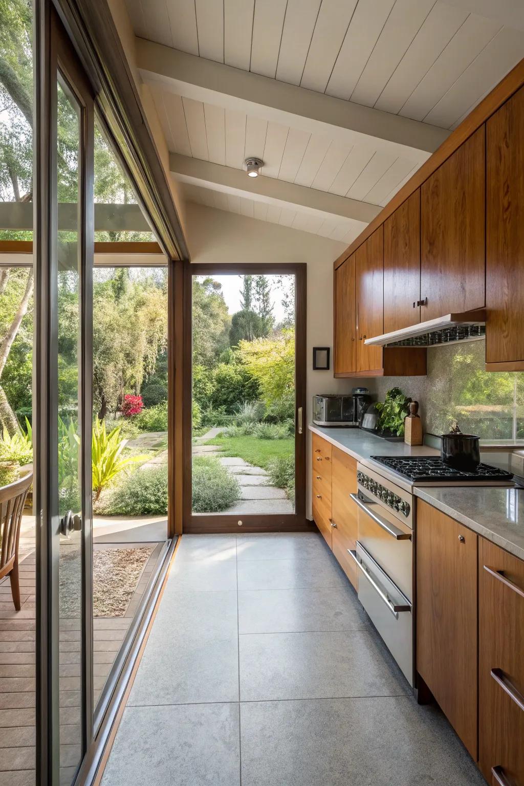Sliding glass doors create a seamless transition to the outdoors.