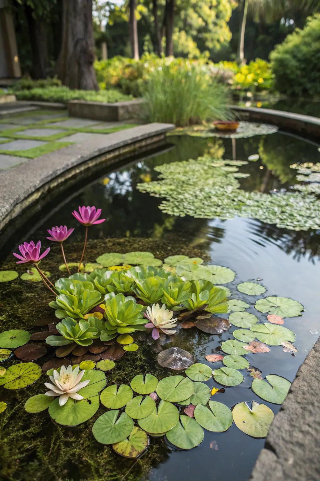 A buzzing mini pond showing off a mix of underwater greens.