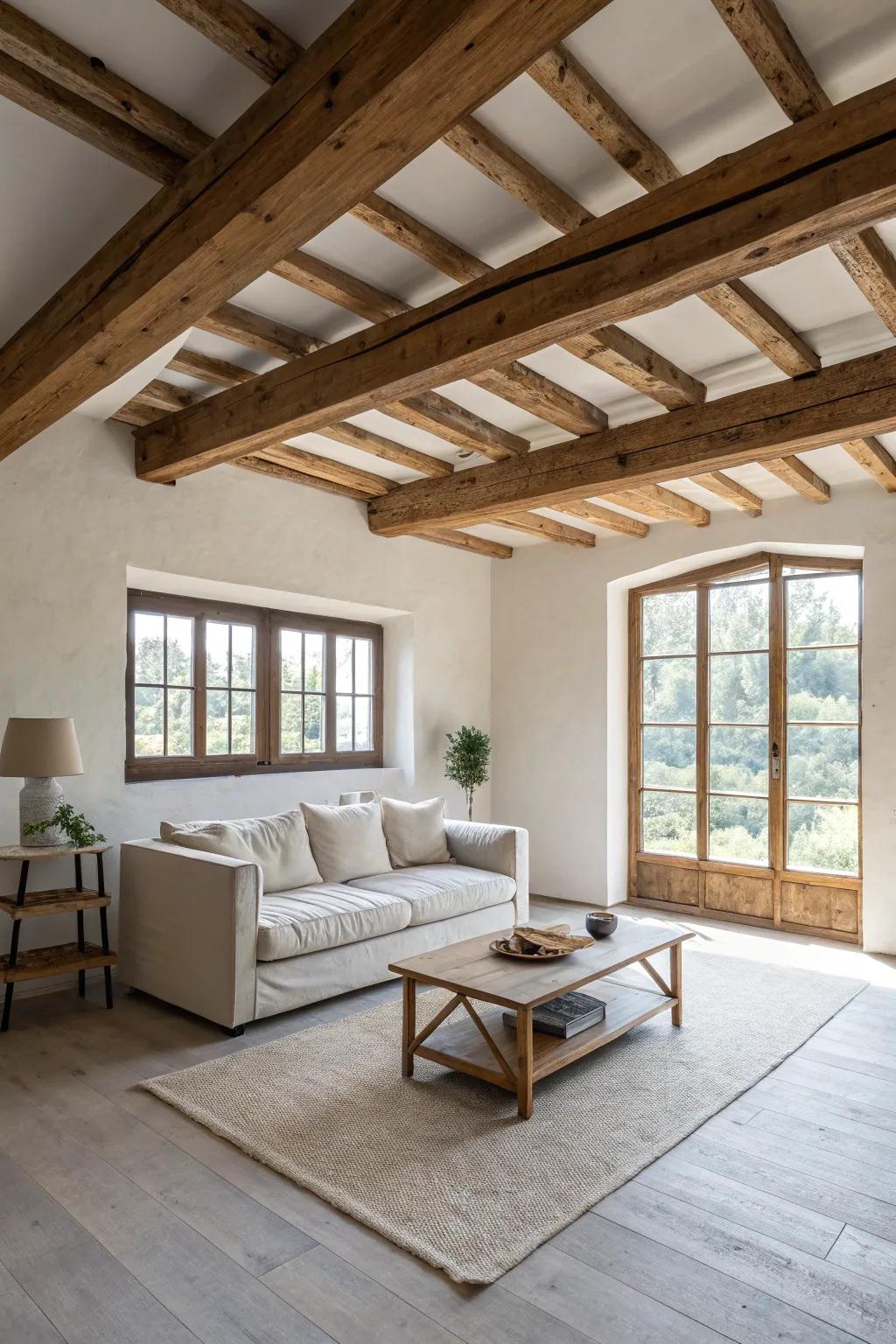 Architectural traits add character and depth to minimalist living areas.