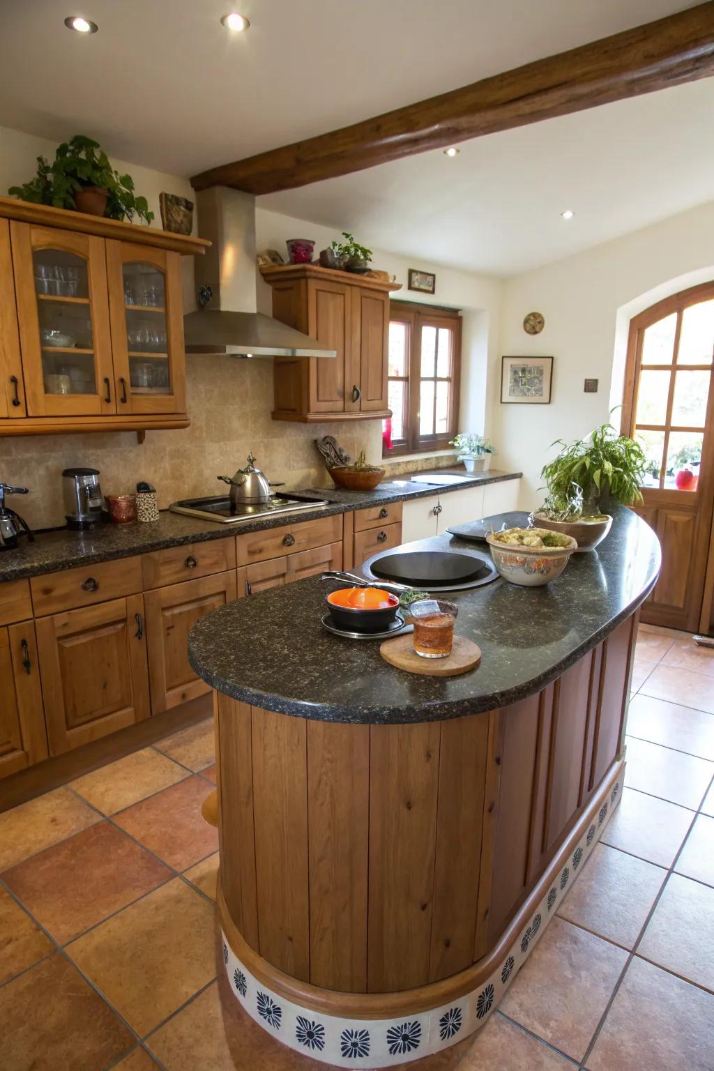 Curved patterns soften the space and improve movement.