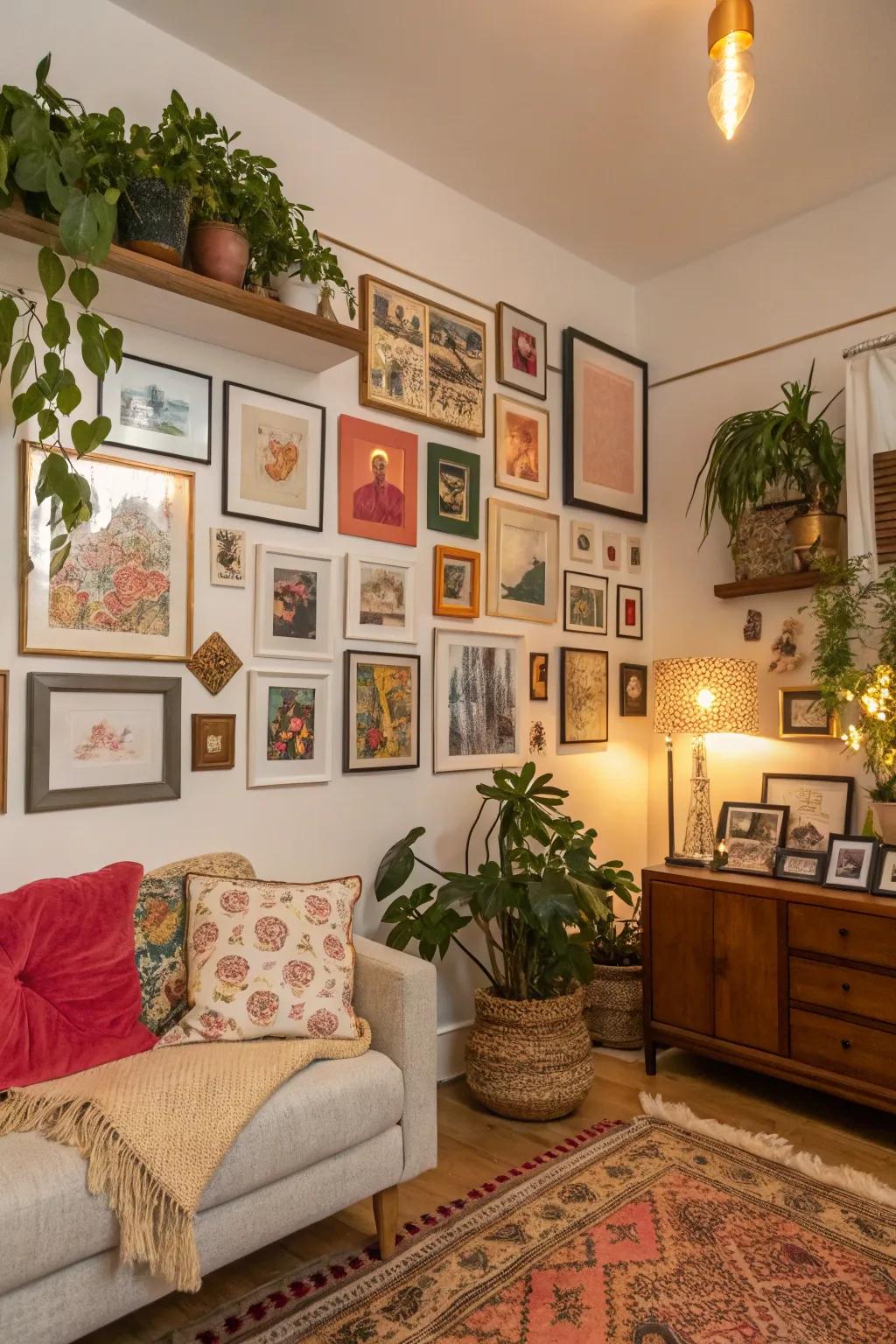 A gallery wall enhances a personal and evolving element.