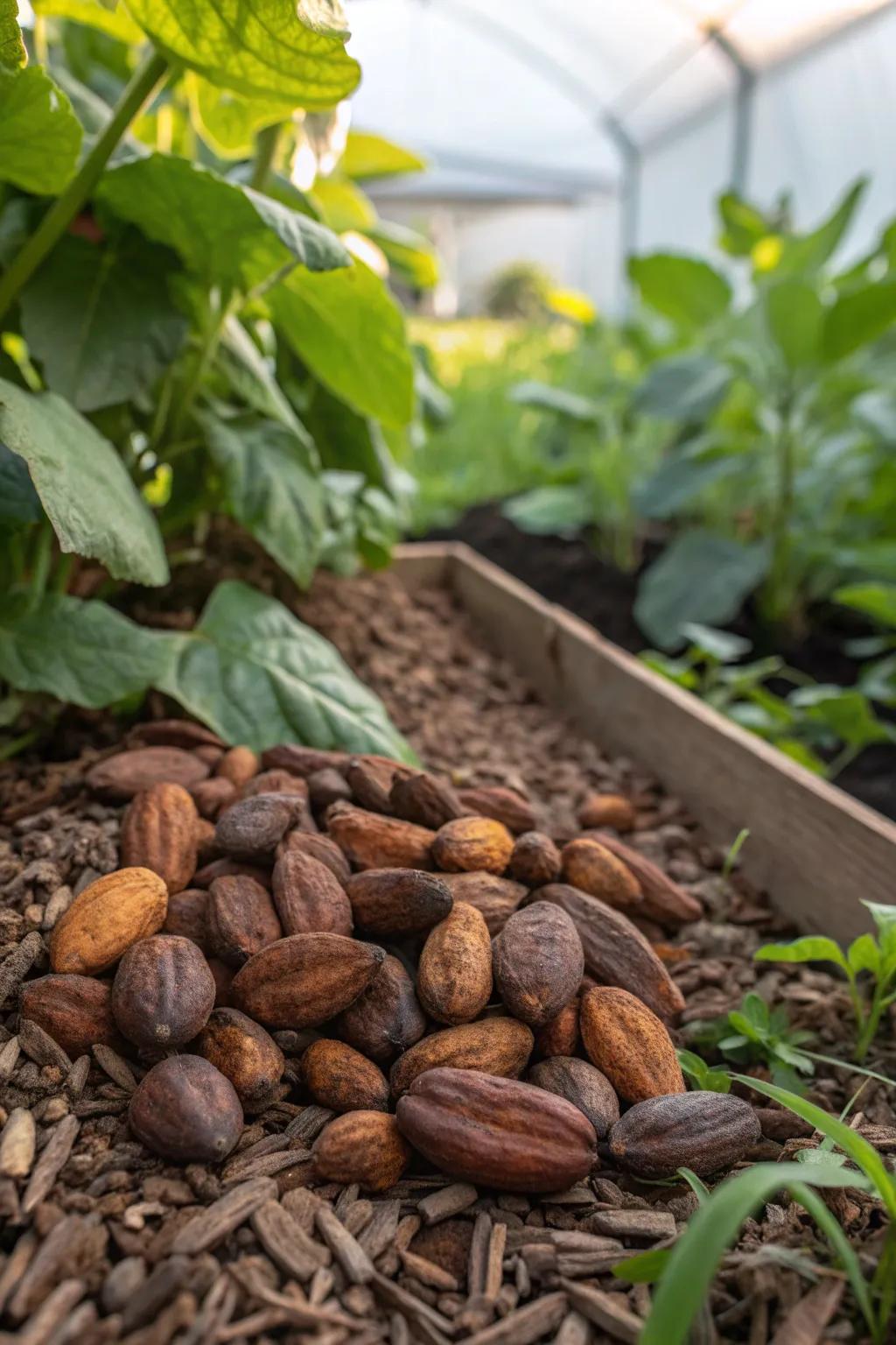 Discover the natural elegance of cocoa shell mulch in your garden.