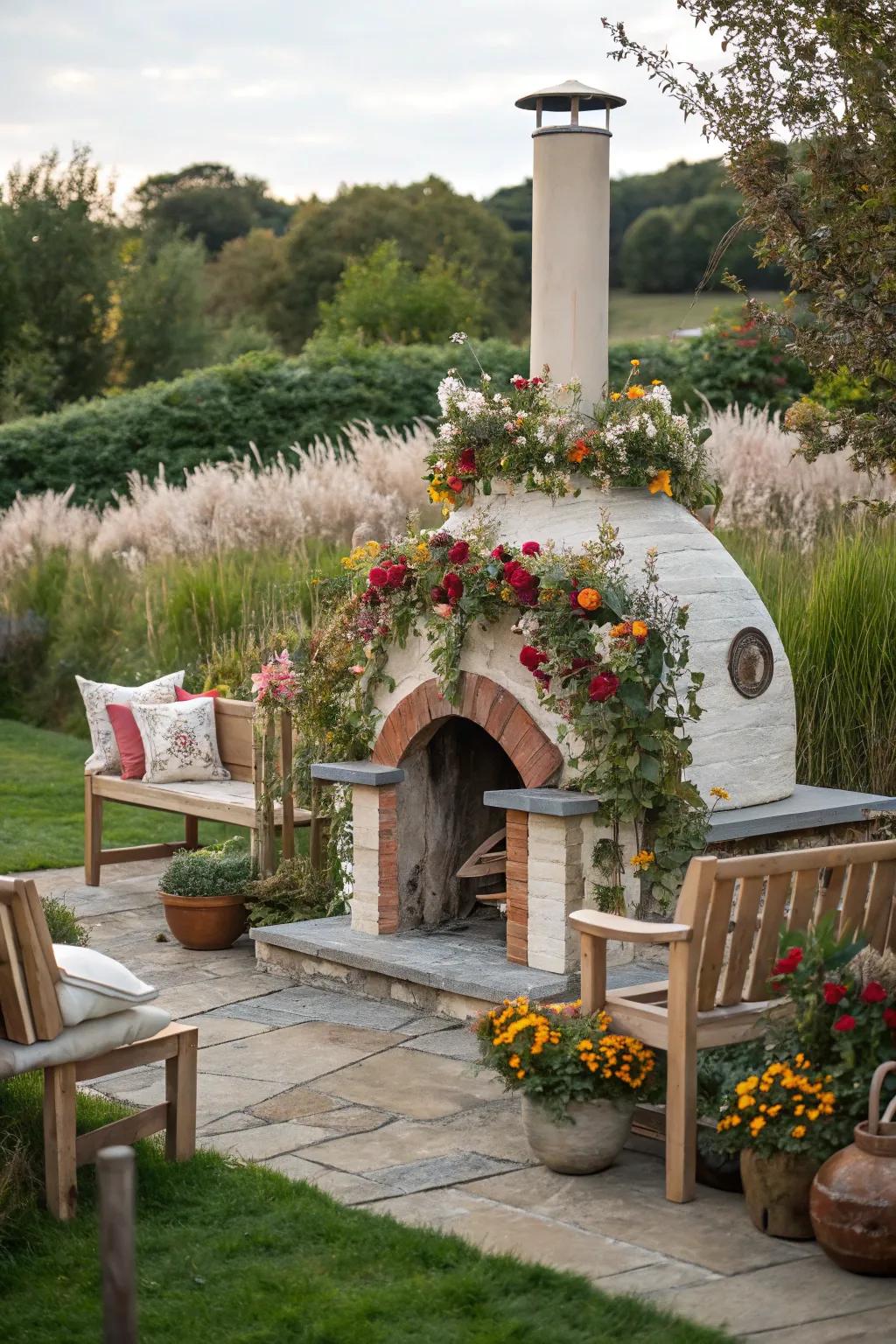 A cottage core pizza oven that turns your backyard into a whimsical escape.