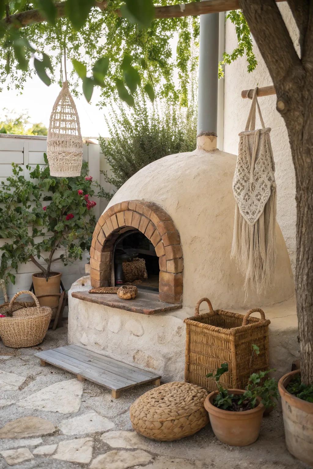 Bake with nature: Embrace rustic charm and craftsmanship with a cobb oven centerpiece.
