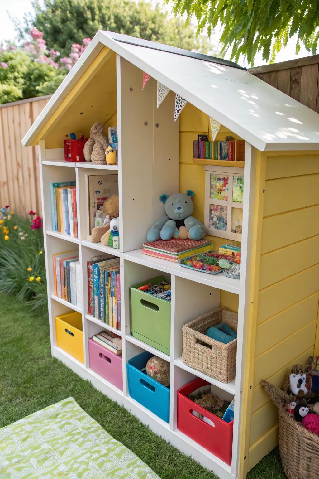 Combine play and organization with storage-integrated playhouses.