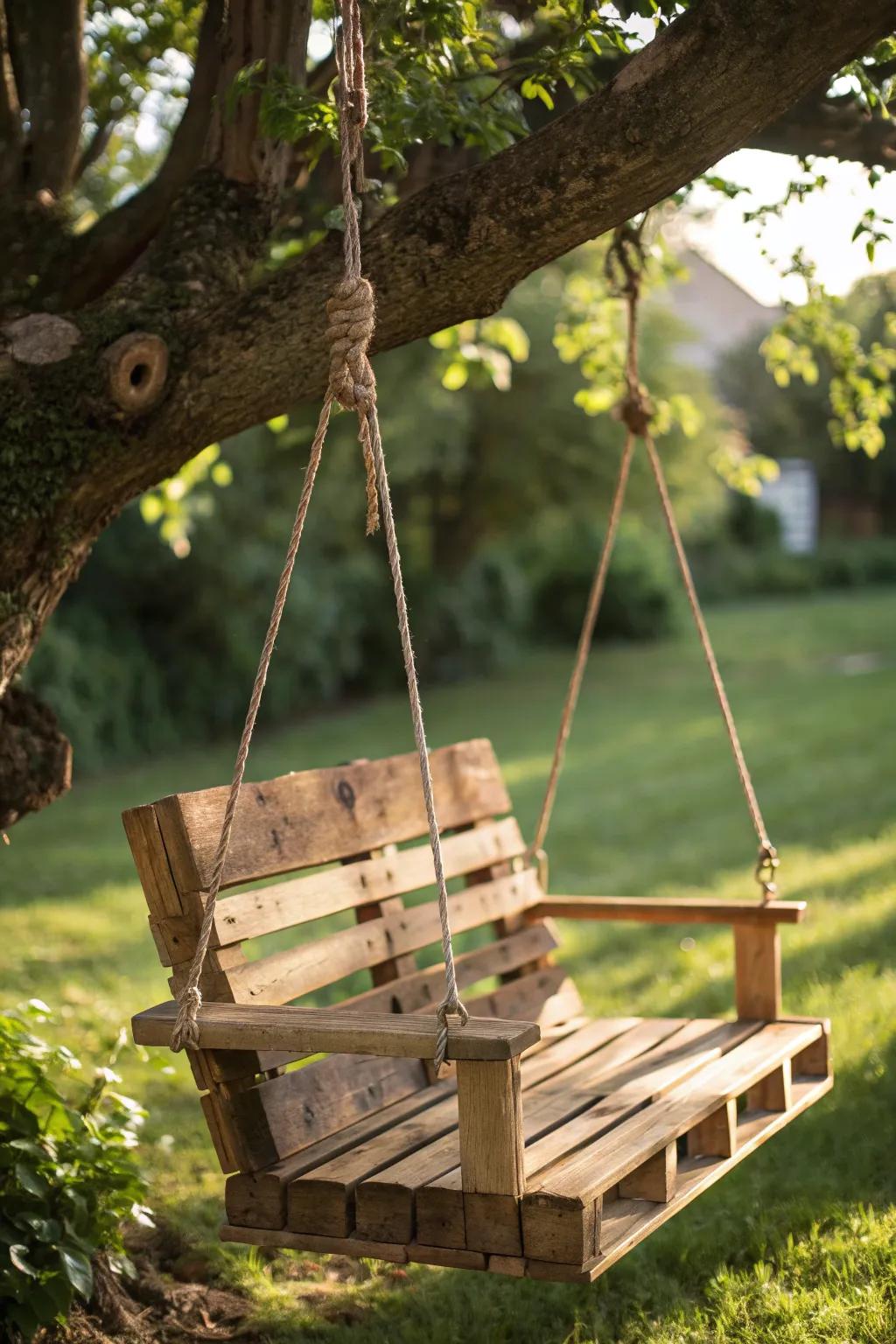 Find your perfect Sunday escape with this handcrafted pallet swing.