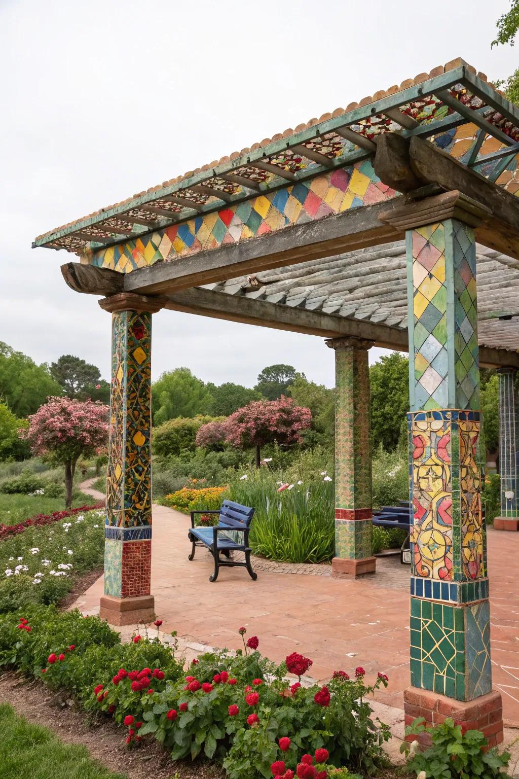 A mosaic tile roof adds artistic flair to your shade.