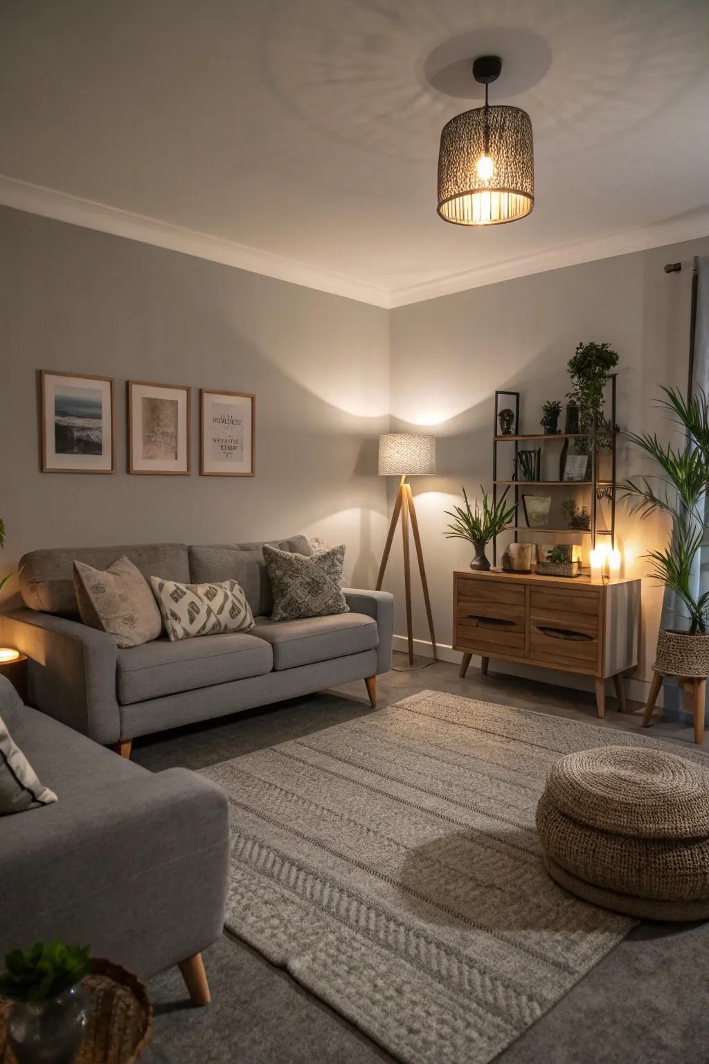 Playing with lighting to enhance grey spaces.