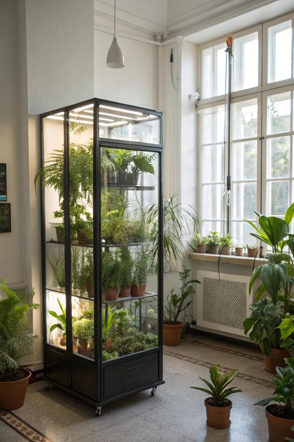 Bring the essence of the outdoors inside with an indoor greenhouse.