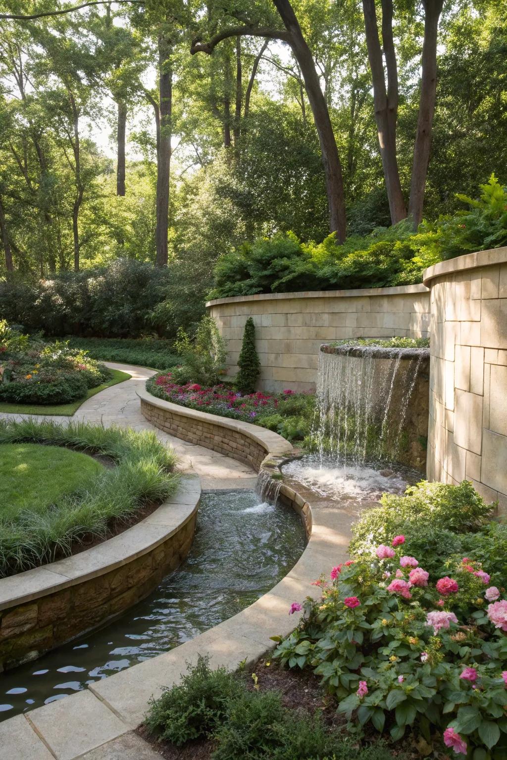 Circular water walls offer a unique and captivating water feature.